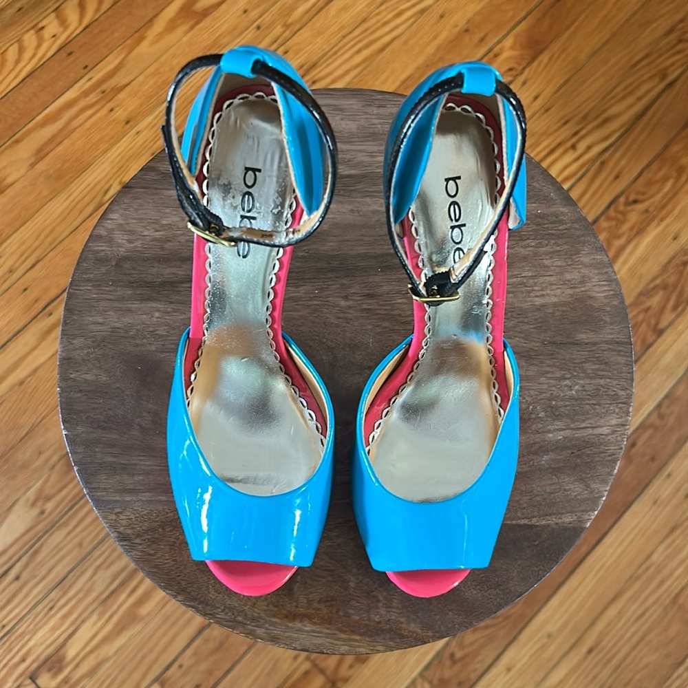 Bebe Blue and Pink Heels Peep Toe
